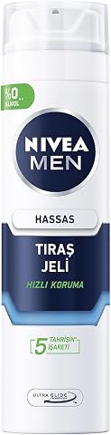 NIVEA MEN Erkek Hassas Tıraş Jeli 200 ml,Tahrişe ve Yanmaya Karşı Koruma,Alkolsüz Formül,Hassas Ciltlere Özel + NIVEA MEN Erkek Sprey Deodorant Deep Dimension Darkwood 150ml