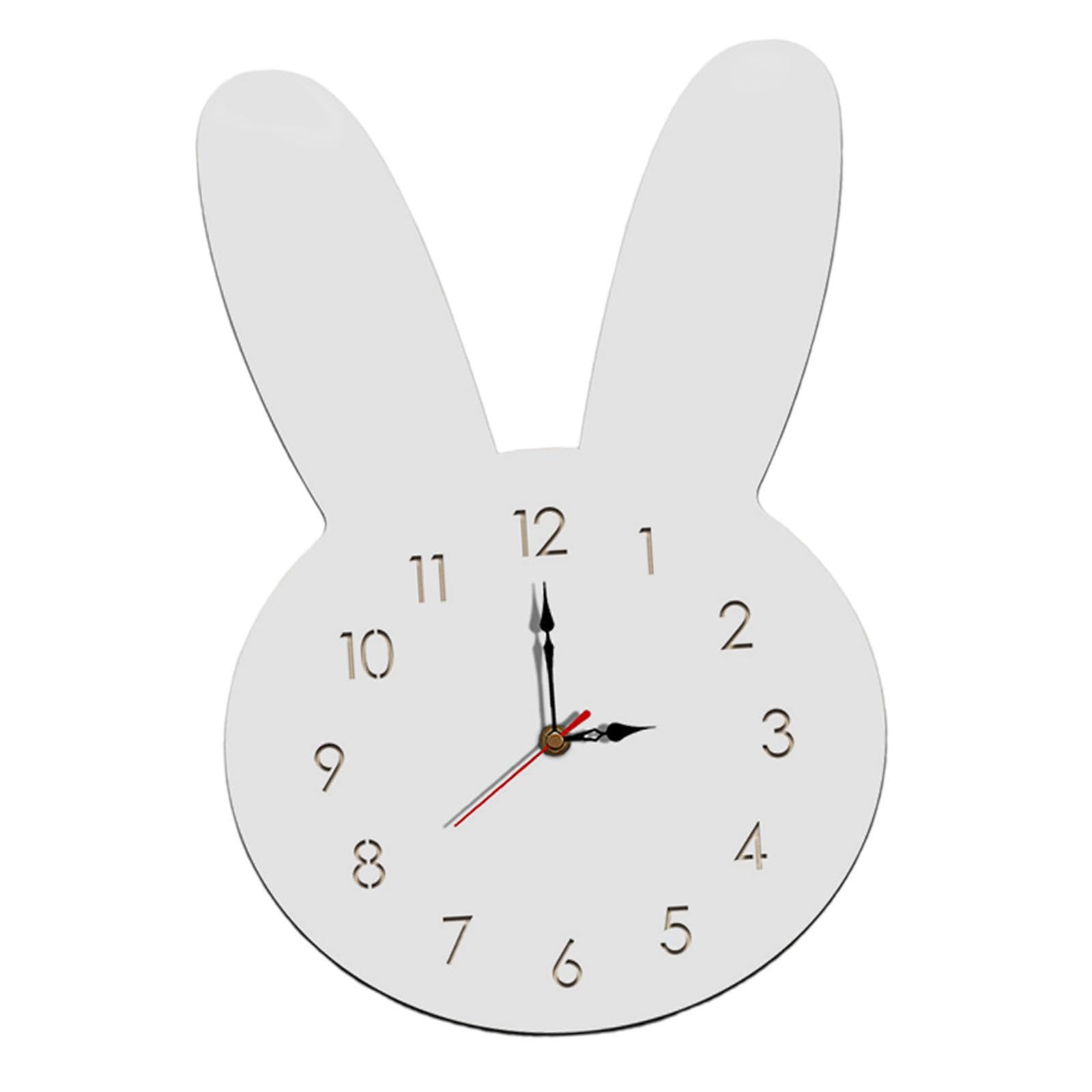 TWISAXC Silent Bathroom Clock Country Farmhouse Rabbit Clock For Rustic Home Decor Decorative Clocks For Walls Office Classroom Home Dial Is Made Of Wooden, white, 27x18cm