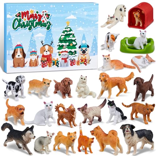Adventskalender 2024 Kinder Hunde und Katzen Figuren, Tierischer...