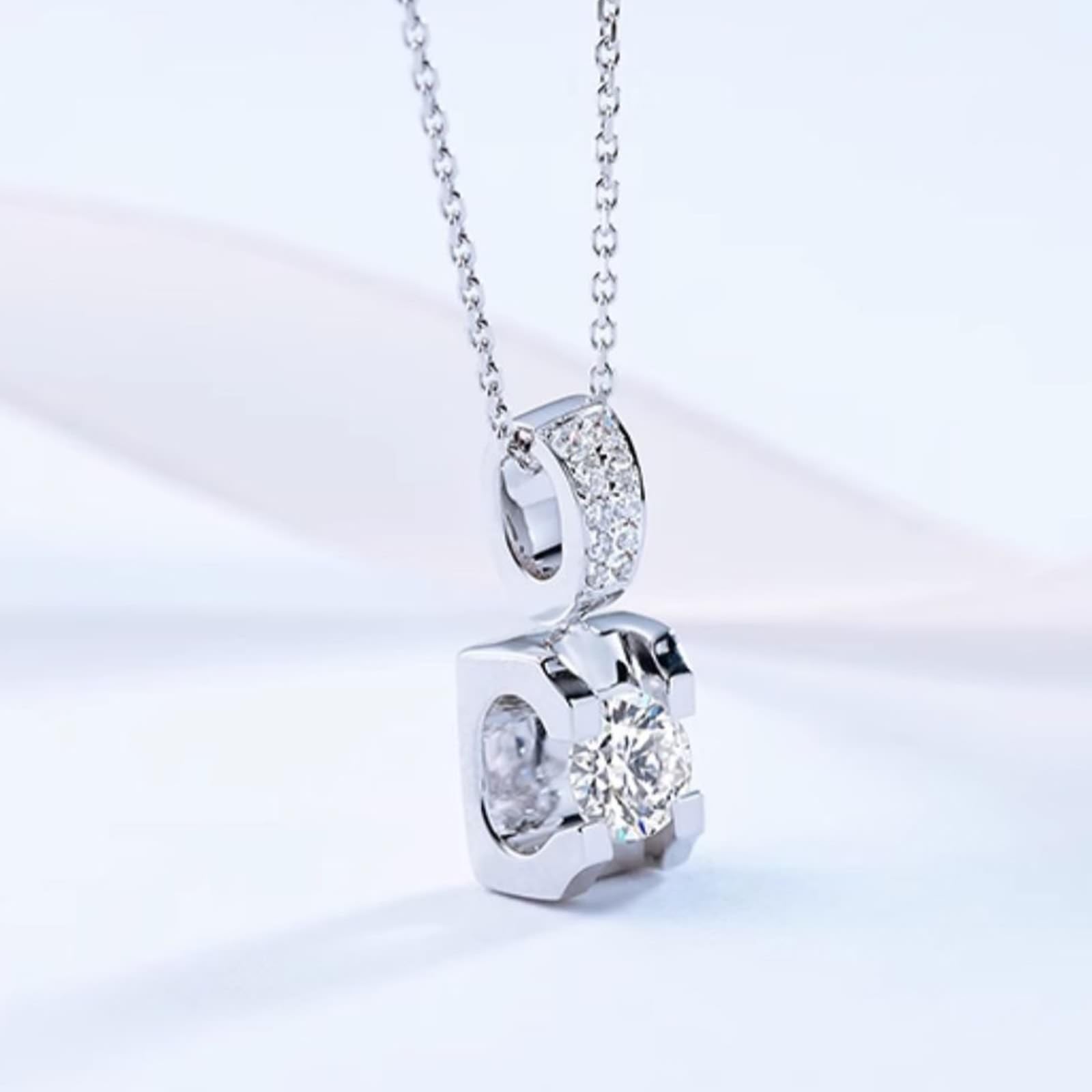 KnSam Joyas de oro real de 9 K/14 K/18 K, collar de mujer de oro blanco, cadena de diamante creada en laboratorio, colgante clásico de corte redondo, blanco, cadena para mujer Au 750/585/375
