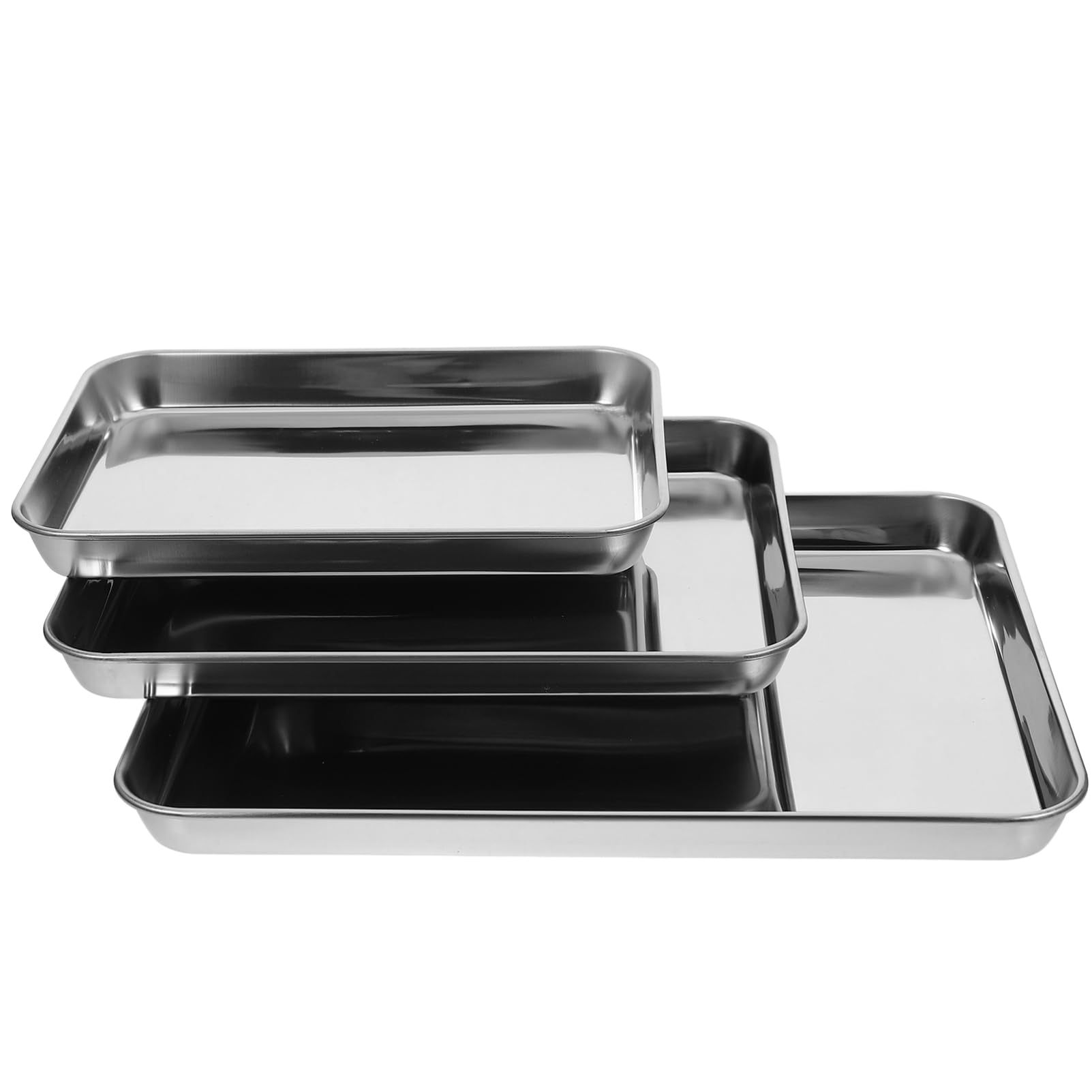 Cabilock 3pcs Stainless Steel Toaster Oven Baking Sheet Nonstick Rectangular Trays for Dishwasher Safe Versatile Pans for Grilling Roasting and Baking