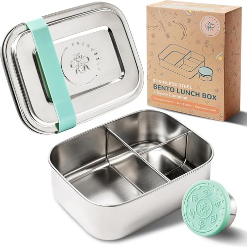 Everusely - Bento Box - Green, 27oz / 0.8 L - Stainless Steel Lunch Box with Leakproof Condiment...