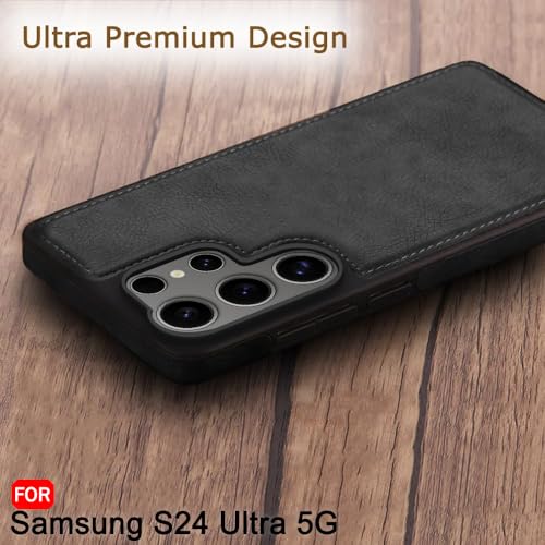 Image of TheGiftKart Genuine Leather Finish Back Cover Case for Samsung Galaxy S24 Ultra 5G | Shockproof Design | Raised Edges for Camera & Screen Protection | Stunning Minimalist Design Back Cover (Black)