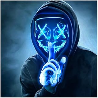 Max Fun Halloween Mask Glowing Gloves Led Light up Masks for Halloween Costume Cosplay Party Led Light Up Scary Masks with 3 Lighting Modes Hacker Cosplay Lighted Face Masks for Halloween Parties Masquerade Party(Blue)