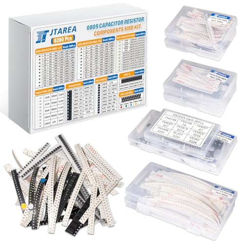 JTAREA 6390 Pièces 0805 SMD Composant Electronique Assortiment Set avec 1% Résistance 5% Résistances Condensateur LED Diode Transistor Inducteur IC SMT...