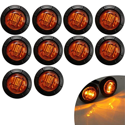 KYYET 10 stuks 3/4 Inch Mount LED Rear Side Marker Indicator Lights voor vrachtwagens, Traile, Cabine Marker, RV Marker, Marine Led Utility Strip Licht voor Boten, Achterlicht Remstop Lamp 12V (Amber)