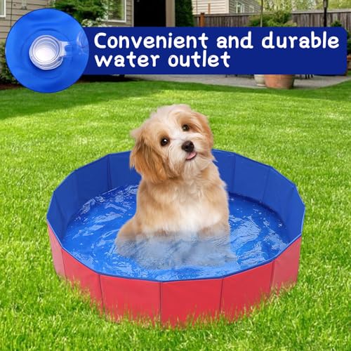 LUFEIS Hundepool, 60x20 cm Hundepool Schwimmbad, Hundebecken Faltbar mit Ablassventil, Planschbecken Rutschfest, Swimmingpool für Hunde, Faltbarer Pool, Hundepools Schwimmbecken für Kleine Hunde Katze