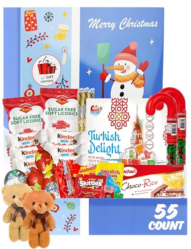 Christmas Gifts Chocolate & Candy Baskets with Teddy Bear, Christmas Gifts for Kids, Snowman Design (55 Count)