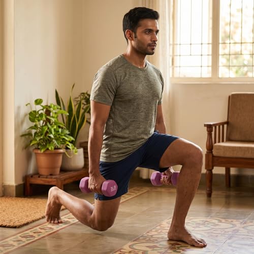 Image of KAKSS Neoprene Dumbbell Set of 2 (3 lb / 1.4 Kg Each), Purple Hex Dumbbells with Cast Iron Core and Non-Slip Coated Grip, Hand Weights for Home Workout Equipment and Gym Dumbbell for Women and Men