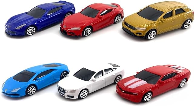 Just For Laughs 6 Diecast Metal Cars, 164 Scale Mini Car Set, Officially Licensed Lamborghini Huracan, Audi A5, Chevrolet Camaro, Volkswagon T-ROC, Toyota Supra 2020, Chevrolet Corvette Grand Sport