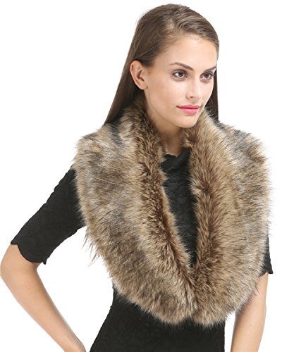 Lucky Leaf Women Winter Faux Fur Ornate Scarf Wrap Collar Shrug for Cocktail Reception Party2