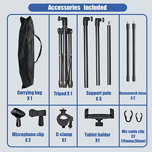 Kereal MM Microphone Stand Tripod,Gooseneck Mic Stand Adjustable Height From 21 Inch To 75", Multifunction Portable Mic Floor Stand With Tablet Holder,Two Mic Clips For Singing, Studio, Stage, Karaoke thumb #5