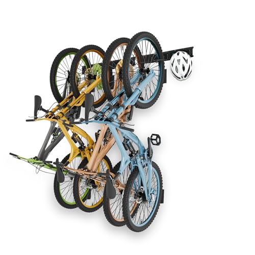 ZQ - Soporte bicicleta pared y soporte bicicletas pared | Gancho bici con 4 ganchos para bicicletas, 3 para cascos y capacidad 136 kg | Incluye pegatinas protectoras