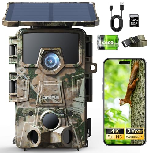 CEYOMUR 4K 30fps Solar Wildkamera, 60MP Wi-Fi 6 wildtierkamera mit Handyübertragung App, 120°...