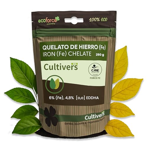 CULTIVERS Bio-Eisenchelat 250 g | Wasserlöslicher Dünger mit Eisen Fe-EDDHA 6% (Ortho-Ortho 4,8%) für Pflanzen und Kulturen bei geringer Eisenverfügbarkeit im Boden