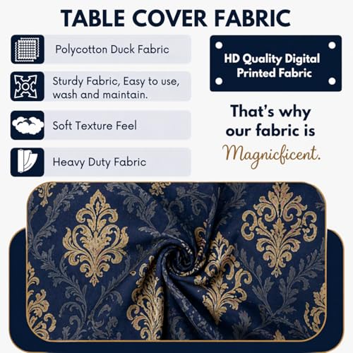 Image of Polycotton Printed Dining Table Cloth with Dining Chair Covers,Slipcovers (6 Seater Table Cover + 6 Chair Cover) (Brown Damask)