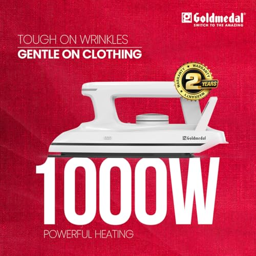 Image of Goldmedal Neo 1000W Faster Heating Dry Iron| 5- Fabric Setting | Thermal Fuse for Additional Safety| 1.8 Meter Cord Length|30 Months Warranty (White)