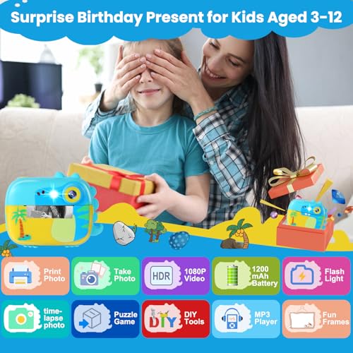 Image of ARNSSIEN Kids Camera Instant Print with 7 Rolls Paper, 2.4 inch Screen Instant Camera for Kids, 1080P HD Video, Christmas Birthday Festival Present for Girls & Boys Aged 3-12, M3