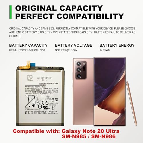 Image of GREEN FUSION Compatible with Galaxy Note 20 Ultra Cellphone Replacement Battery Kit EB-BN985ABY for SM-N985 /N986 Series with Tools