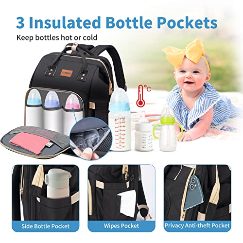 Kuwani Diaper Bag Backpack, Multifunction Travel Baby Changing Bags For Dad/Mom, Large Unisex Waterproof Diaper Backpack With Stroller Straps, Baby Registry Search(Black) #TOP2