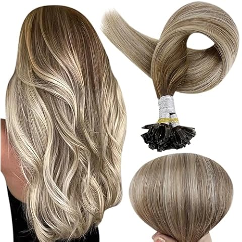 Full Shine Keratin Hair Extensions U Tip Human Hair Extensions Nail Tip Hair Extensions Pre Bonded Hair Extensions 20 Inch Balayage Color 3 Fading to 8 And 22 Blonde 50s 50g Cover