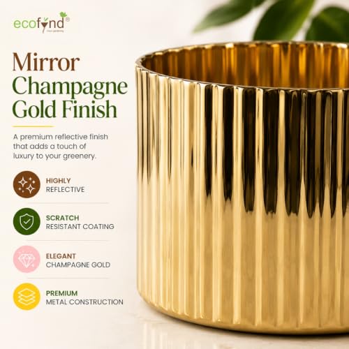 Image of ecofynd 1 Pack Metal Plant Pots (6 inch), Indoor Small Planter Flower Pots, Home Garden Decor Planter for Living Room Bedroom Interior (Gold Finish, POT048)