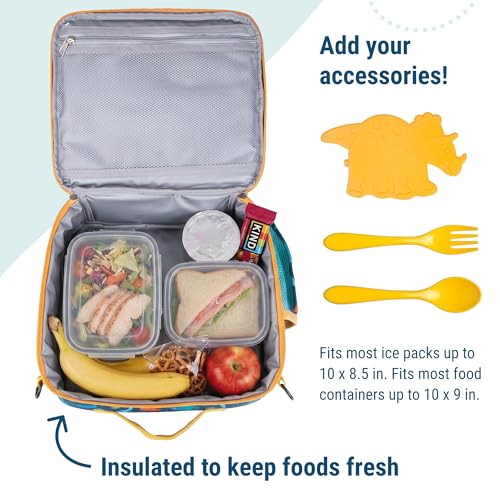 Image of Wildkin Kids ECO rPET Insulated Lunch Box - Keeps Food Hot or Cold, Easy-Clean Lining, Mesh Pockets & BPA-Free - Boys & Girls, Ideal for School, Travel & Daycare - Jurassic Dinosaurs