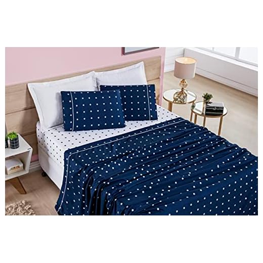 Jogo de Lençol Box 04 Peças Poá - 200 Fios - Premium - Não Faz Bolinhas - Opções Casal, Padrão e King SIze (Casal, Azul Marinho) - LUBA ENXOVAIS