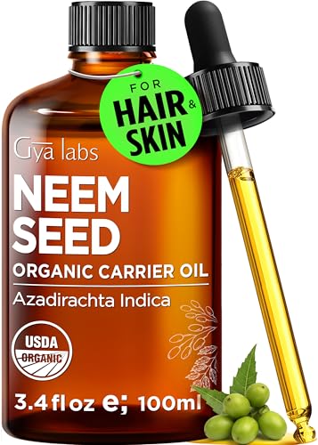 Gya Labs USDA Organic Neem Oil - 3.4 Fl Oz - Carrier Oil for Hair, Skin, Face, Scalp & Body Massage