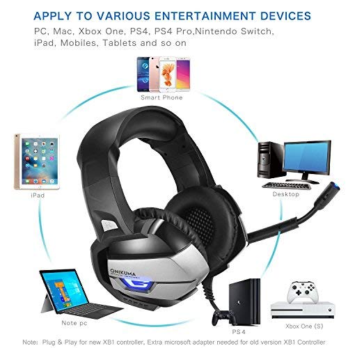 [PS4 Xbox One PC Estéreo Juego Auriculares] MallTEK Gaming Cascos Bajo Profundo Estéreo LED Gaming Headsets con Micrófono, Control de Volumen en Línea para Xbox PS4 PC Portátil Mac iPad iPod