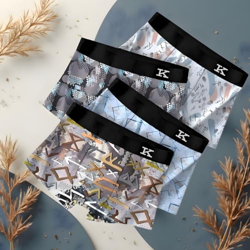 Image of Kinu Men's Comfortable Boxer Briefs Printed Design Ultra Soft Stretch Trunks Breathable Moisture-Wicking Underwear for Daily Comfort - Combo of 4