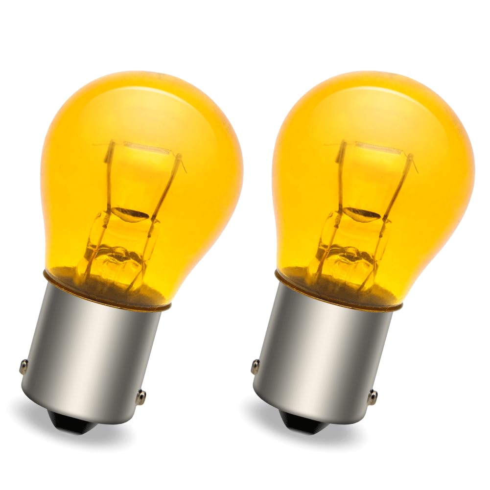 SOFOC 1156 BA15S P21W Halogen Bulb 12V Non Polarity S-8 S25 Shape Yellow Glass for Turn Signal Fog Lights 2 Packs