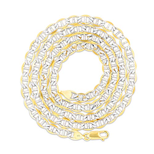 Nuragold 10k Real Yellow Gold Solid Mariner 5mm Anchor Chain Pave Diamond Cut Necklace (16"-30") Two Tone Italian Jewelry for Men & Women2