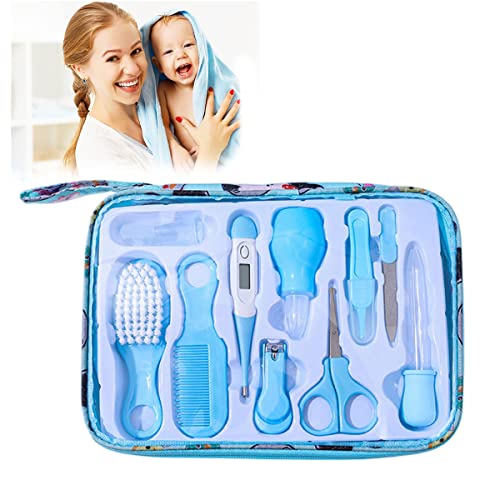 Trousse de Soin Bébé, 10PCS Kit de Soin Bébé Trousse Bébé Naissance, Bébé Clou Cheveux Soins de santé Des Thermomètre de Bain/Coupe-ongles/Ciseaux/Peigne pour Bébé Cover