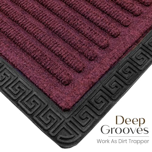 Image of Yellow Weaves Large Size (60x90 cm) Door Mat for Home Entrance, Outdoor Rubber Mat - Non-Slip, Anti Skid Foot Mat, Dirt Trapper, Heavy-Duty, Waterproof Doormat (Stripe Design, Wine Color)