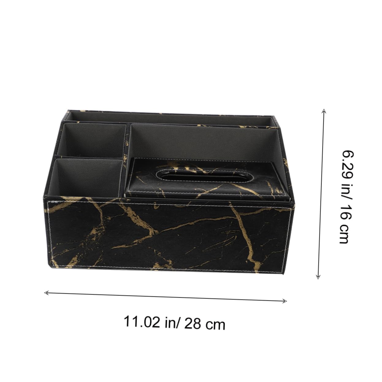 PRETYZOOM Caja Organizadora Multifuncional de Cuero Negro Diseño Mármol para Pañuelos y Control Remoto, Tamaño Mediano, para Escritorio y Hogar, Contenedor Decorativo Elegante