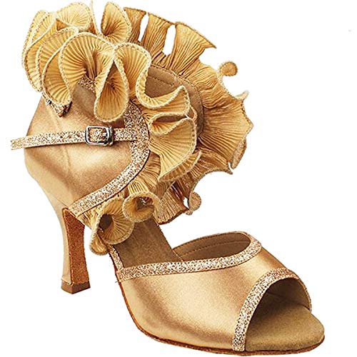 Very Fine Women's Ballroom Dance Shoes Tango Wedding Salsa Dance Shoes Ruffle Gold Sera7013EB Comfortable Dance Shoes 2.5