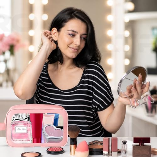 Image of CATRON Makeup PVC Water-Resistant Cosmetic Bag Set 3 Wash Bag Pouch for Multifunctional Travel Kit Toiletry Bag Portable Organizer Case Carry Pouch for Women Bathroom Set (Pink)
