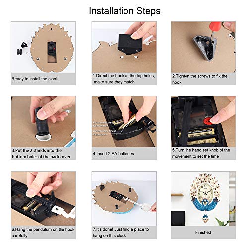 Lafocuse 22 Inch Teal Blue Peacock Wall Clocks For Living Room Decor, Large Peacock Clock, Pendulum Crystal Wall Clock For Decorative Bedroom Office Kitchen #TOP5