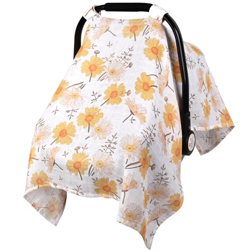 Image of Metplus Muslin Carseat Cover for Babies,Breathable Infant Carseat Cover Lightweight Baby Carrier Cover for Girls Boys, Fit Spring Summer/Hot Days/Warm Weather