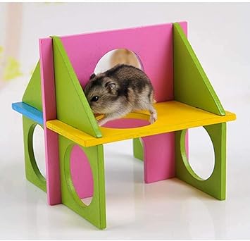 Litewood Hamster Wooden Tunnel Toy Exercise House Funny Seesaw Hideaway Grinding Teeth for Small Pets Chinchilla Gerbil Rat Mouse Guinea Pig Intelligence Toy