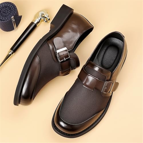 Men's Breathable Mesh Polished Leather Slip On Loafers with Monk Buckle Lightweight Non Slip Round Toe Business Formal Casual Soft Shoes for Office Weddings Parties Urban Gentleman Style3