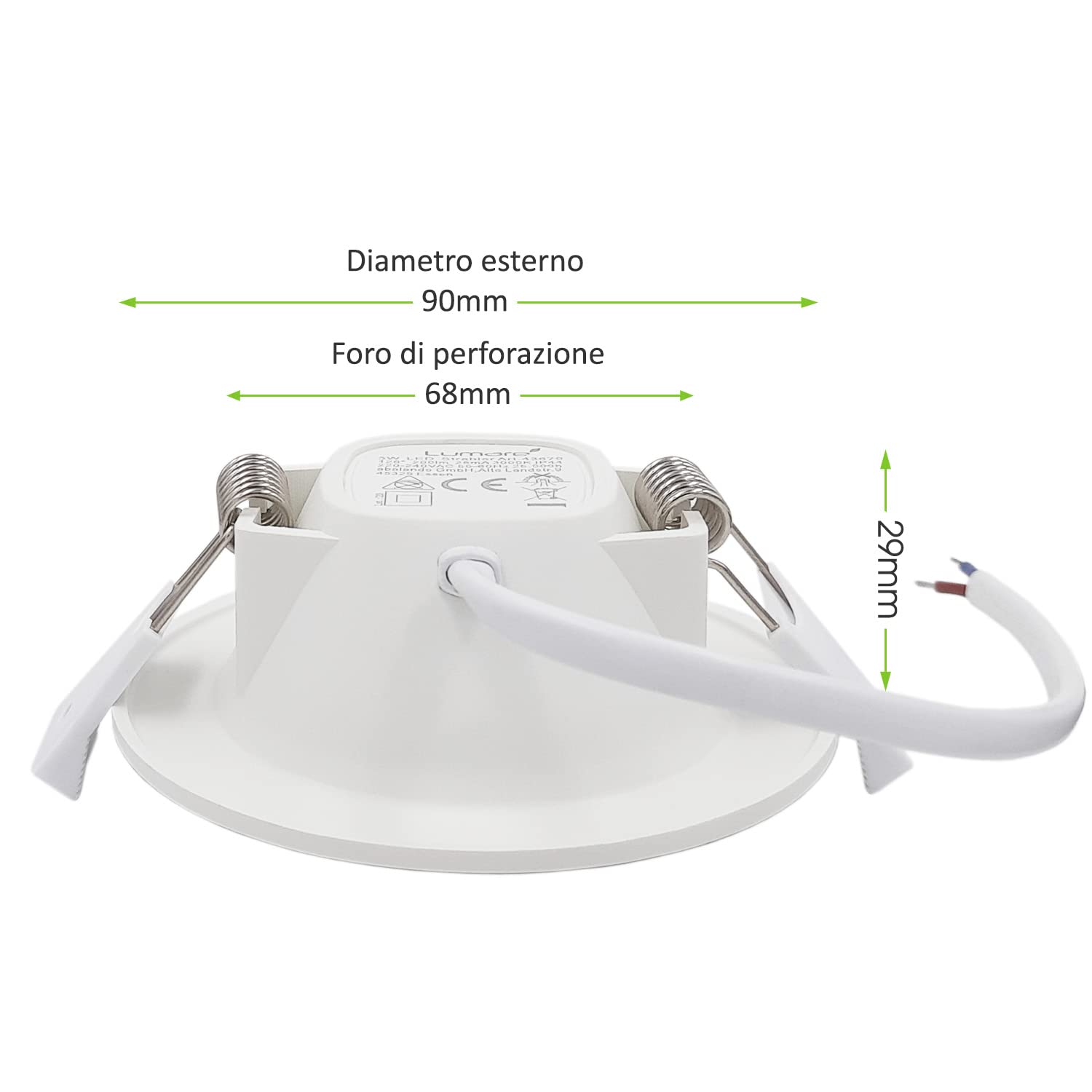 Lumare | Faretto da incasso a LED 4W | Ultra piatto, profondità d'incasso 29mm | Ø68mm diametro del foro | Luce da incasso rotonda bianca | 230V | IP44 bianco caldo 3000K | Set 9