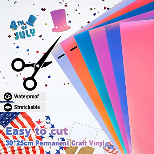 Holographic Vinyl Color Permanent Vinyl 6 Sheets 12"X10" Adhesive Vinyl & 1Pcs Transfer Film Easy To Cut & Weed Holographic Permanent Adhesive Vinyl For Diy Gifts Crafts（A) #TOP1