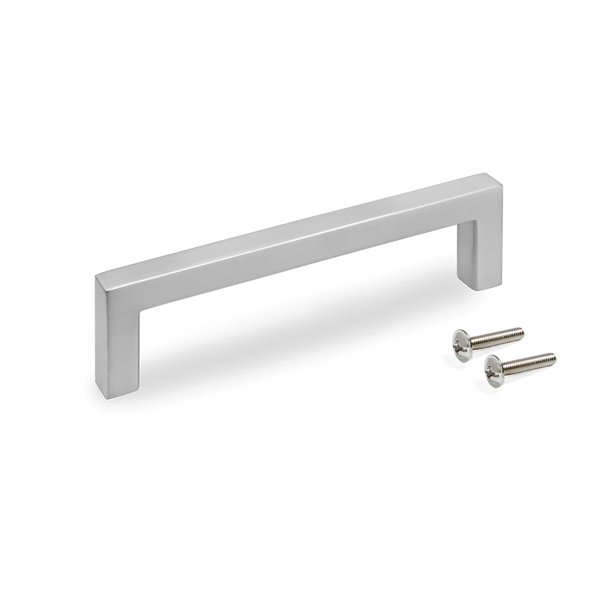 Tiradores para mueble modernos Emuca de zamak y níquel satinado de 128 mm pack de 5 unidades