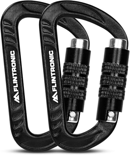 Flintronic Mosquetones de Bloqueo, 2PCS 12KN Mosquetón de Aluminio Resistente, Mosquetón con Cierre de Resorte, Llaverode Montañismo Deportivo al Aire Libre, para Llaveros, Acampadas, Pesca
