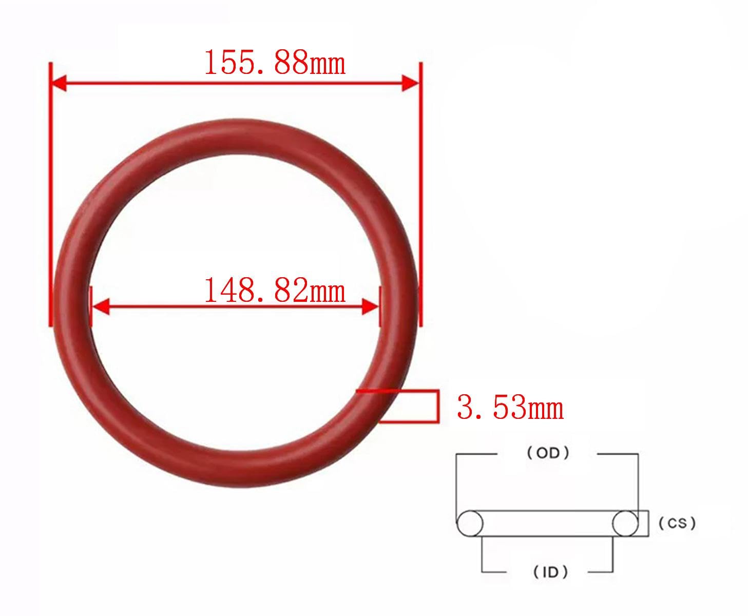Equipo del Anillo o, Anillo de Sellado Redondo Rojo, Juntas tóricas Caucho Rojo Métricas Múltiples tamaños Diámetro Alambre 3,53 mm Paquete 10(148.82mm x 155.88mm x 3.53mm)