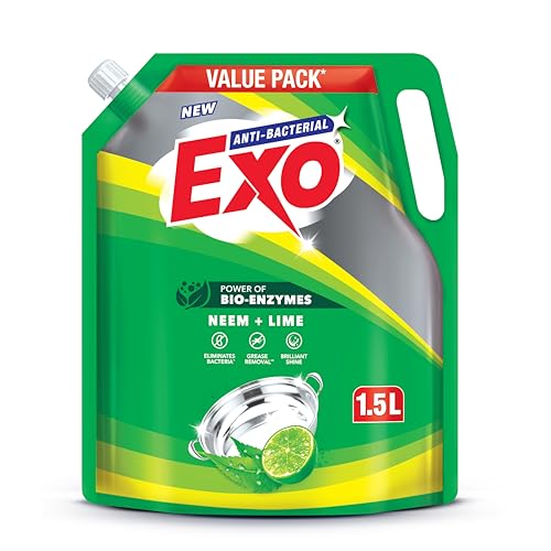 Image of Exo Anti-Bacterial Liquid Dishwash Gel - 1.5L Value Pack | Anti-Bacterial Formula with Neem & Lime for Sparkling Clean Utensils | Powered with Bio Enzymes for Tough Grease Removal & Brilliant Shine