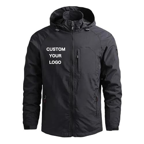 YUANOU Passen Sie Ihr Logo/Ihren Text An Herrenjacke wasserdichte Kapuze Windjacke mit Reißverschluss Jacke Mantel Herbst Winter Warme Jacke Black,XL YUANOU Passen Sie Ihr Logo/Ihren Text An Herrenjacke wasserdichte Kapuze Windjacke mit Reißverschluss Jacke Mantel Herbst Winter Warme Jacke Black,XL