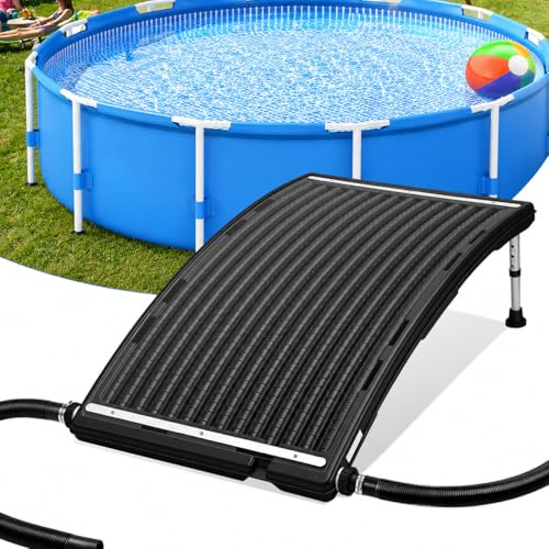Kirumie 2026 Upgraded Solar Pool Heater with Adjustable Support Feet Pool Heater for Above Ground Pool Inground Pool Warmer with 2 Adapters 2 Hoses & Clamps 2 Plumber Tapes Thicken Connector